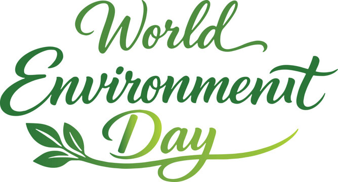 World environment day calligraphy lettering with green leaves vector illustration for greeting card, poster, banner, social media post