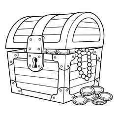 Treasure Chest with Coins and Pearls. © yeni