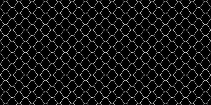 Pola ikan yang tidak berjahit. Gerbang sepak bola dan sepak bola. Tekstur jala. Pola ring basket dan hoki. Tekstur pakaian olahraga. Pagar rangkaian rantai. Ilustrasi vektor pada latar belakang hitam.