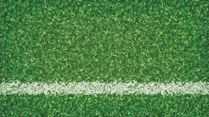 Detailed top-down view of vibrant green artificial turf texture with a crisp white boundary line, perfect background for sports themes, fields, or outdoor event designs. © Rois