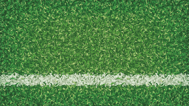 Detailed top-down view of vibrant green artificial turf texture with a crisp white boundary line, perfect background for sports themes, fields, or outdoor event designs.