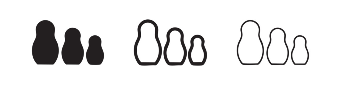Matryoshka doll icon set in different styles. Russian nesting dolls. Traditional souvenir.