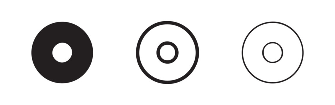 Donut shape icon set with hole in different styles. Circle or ring shape. Geometric design element.