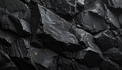 Naklejka premium Close up of dark rock formation with layered texture and natural patterns
