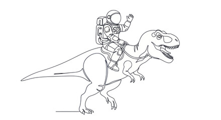 Astronaut riding a Tyrannosaurus Rex in a whimsical one-line art style. © RGN