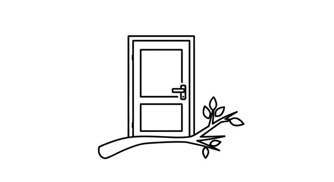 Broken Doorway with Fallen Tree Branch Blocking Entrance