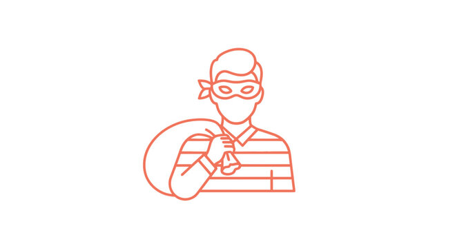 Burglar with Loot Bag, Masked Thief Icon, Criminal Activity Concept