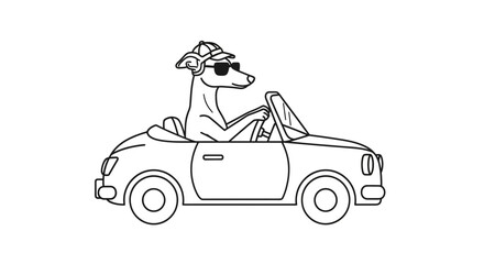 Obraz premium Cartoon Kangaroo Driving Convertible Car Wearing Sunglasses and Cap