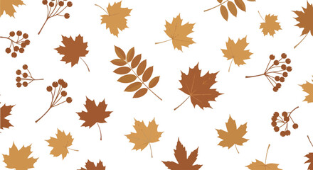 Seamless autumn leaf pattern with falling foliage and berries on white background © RGN