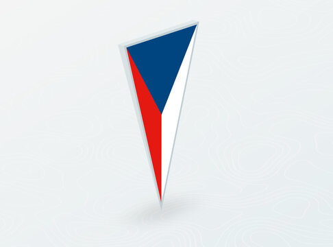 3D Flag of Czech Republic in Triangular Pin Shape on Abstract Background