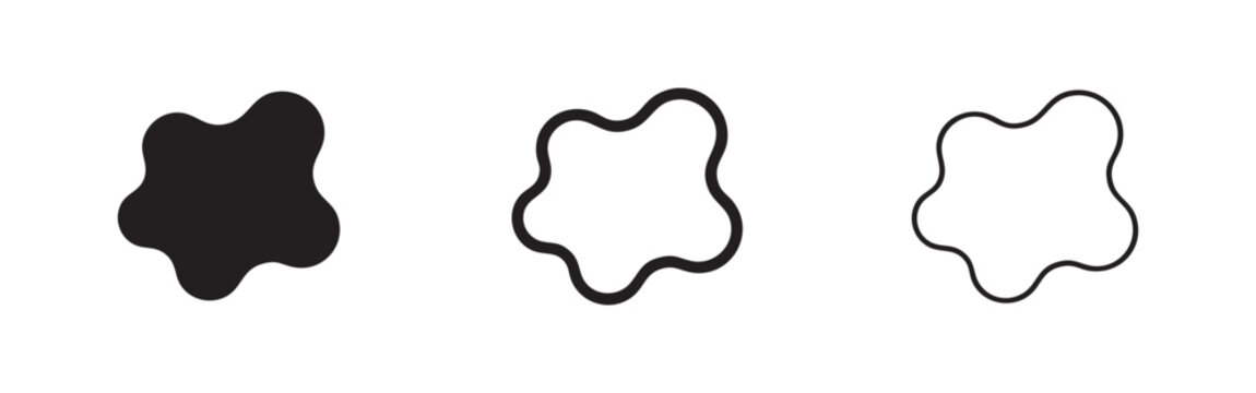 Abstract liquid blob or organic shape icon set in various styles, vector illustration for design elements.