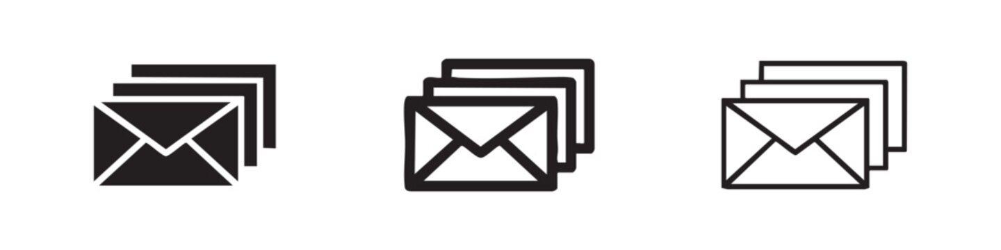 Stacked email or multiple mail icons, vector illustration for communication, inbox, and messaging.
