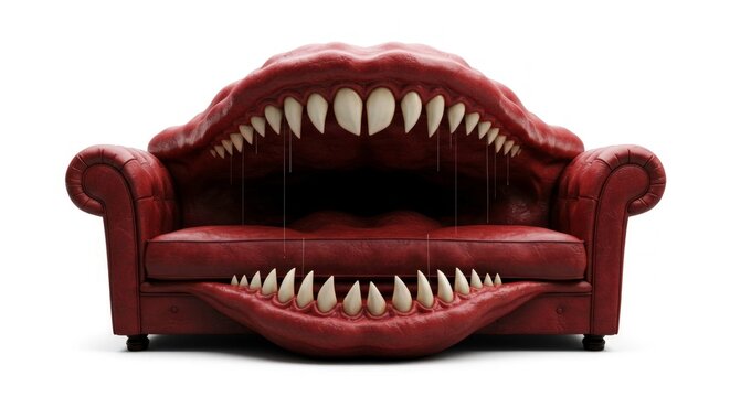 Brown couch with sharp teeth.