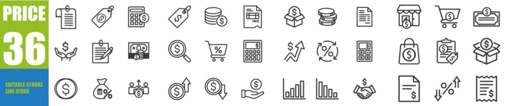Price icon set. Invoice and discount symbol. Vector illustration.