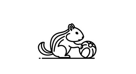 Fototapeta premium Cute Chipmunk Playing with Ball Icon, Vector Illustration, Line Art