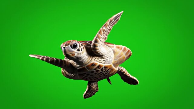 Sea turtle marine animal reptile swimming underwater with detailed shell and flippers against vibrant green ocean background showcasing natural texture aquatic life slow moving endangered species