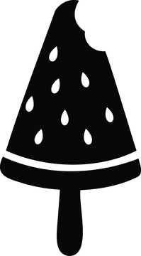 Watermelon slice on stick with bite mark vector silhouette line art illustration.