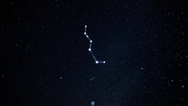 A stunning night sky features a prominent constellation of connected bright stars