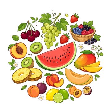 Colorful illustration of various fruits.