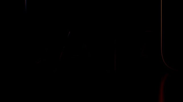 Colorful neon light streaks flying past large DATA text in a dark 3D space. Blue, purple, and orange glowing lines. Cinematic motion graphic for tech, finance, and AI content.