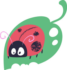 Obraz premium Ladybug On Leaf Cartoon