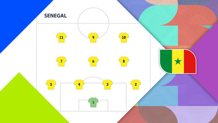 Senegal National Football Team Strategy Infographic with Pitch Lineup and Flag. © boldg