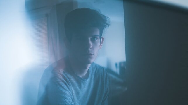 Person Reflected in Turned Off Monitor