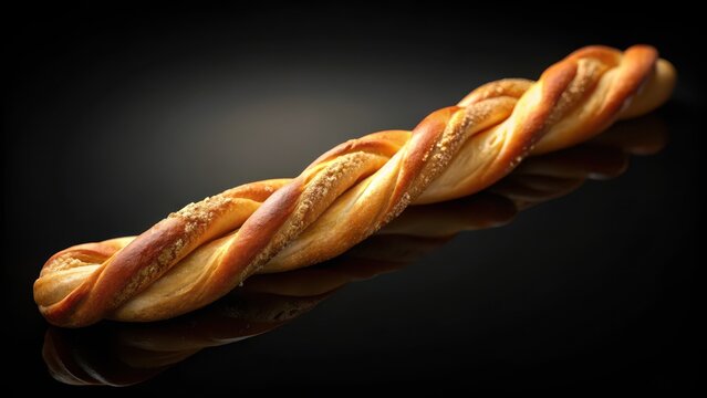 Single twisted breadstick on black background