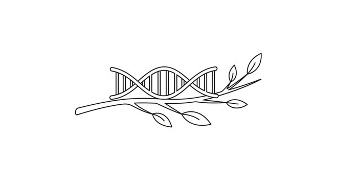 DNA helix intertwined with a delicate branch and leaves, symbolizing life and nature