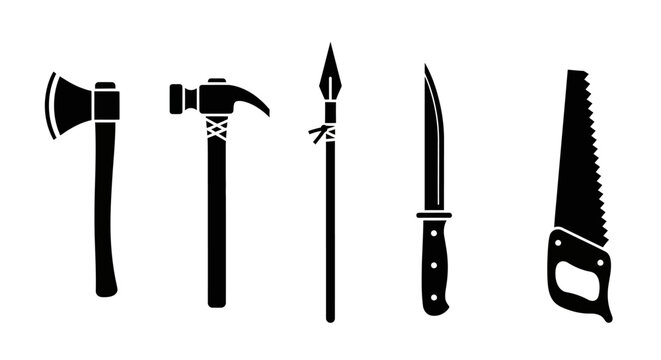 Collection of sharp metal hand tools.