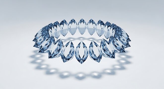 Collection of marquise cut diamonds arranged in a circle luxury jewelry design element isolated on a light blue gradient background