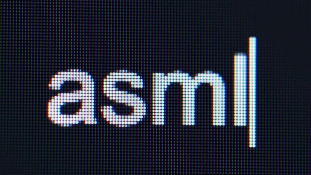 Qingdao,China-May.20.2026:A macro shot of a computer screen displaying the lowercase text "asml"