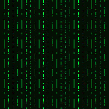 Abstract digital matrix pattern with green binary code dashes on a dark technological concept illustration