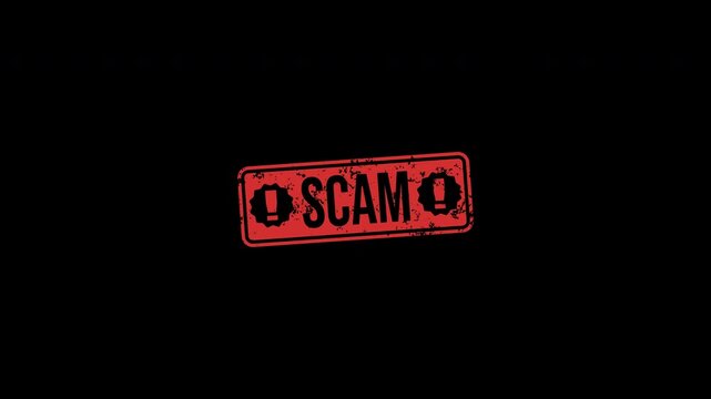 Scam rubber stamp grunge animation for fraud alert