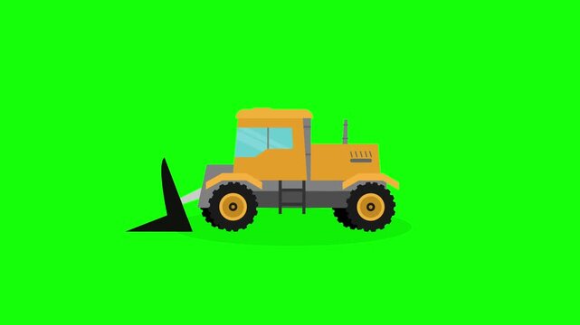 a Yellow Industrial Bulldozer with Moving Blade on Green Screen cartoon animation
