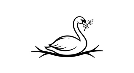 Fototapeta premium Elegant Swan with Olive Branch in Beak, Symbol of Peace and Grace, Minimalist Line Art