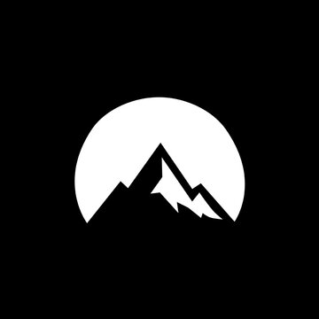 Minimalist abstract mountain peak circle logo mark. Geometric nature landscape crest icon for outdoor and luxury branding