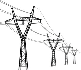 High Voltage Electricity Transmission Towers with Overhead Power Lines for Industrial Energy Infrastructure and Utility Networks © Nahar999
