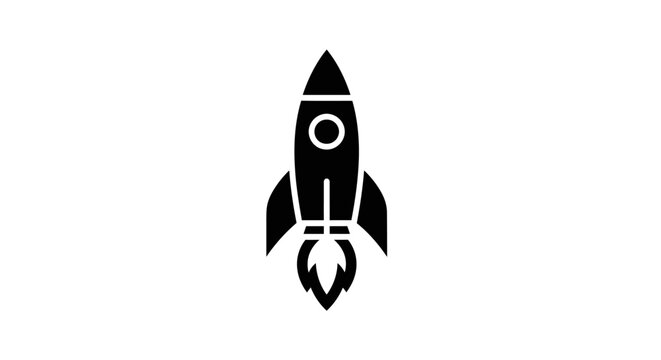Black and white rocket ship icon.