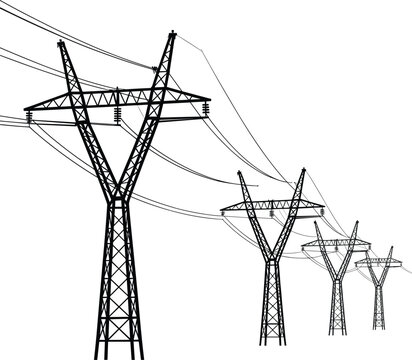 High Voltage Electricity Transmission Towers with Overhead Power Lines for Industrial Energy Infrastructure and Utility Networks