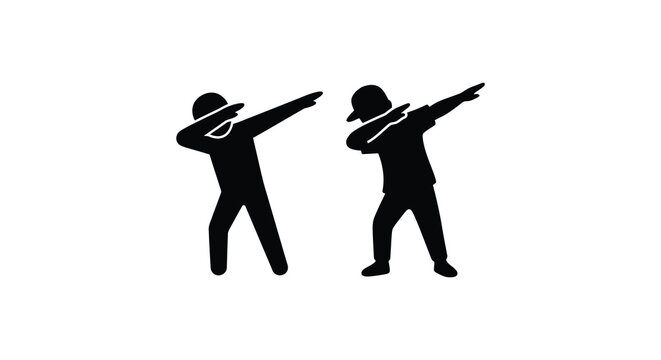 Two people dabbing in silhouette against a white background silhouette