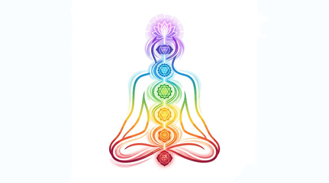 Rainbow colored human chakra system.