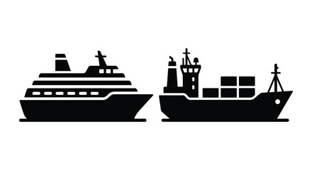 Cruise ship and cargo ship silhouettes against a white background silhouette © Gahima