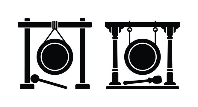 Traditional korean percussion instrument kkwaenggwari with mallet black silhouette