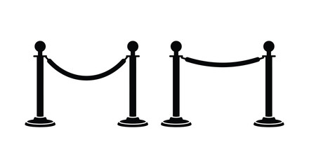 Black velvet rope barrier with stanchions on a white background silhouette © Gahima