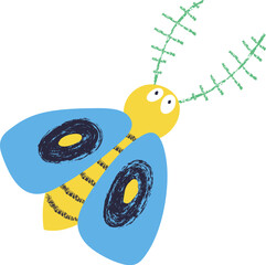 Obraz premium Bug Flying With Big Wings Doodle