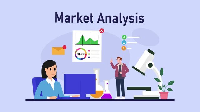 Market Analysis and Science Data Research for Business Growth Strategy cartoon animation