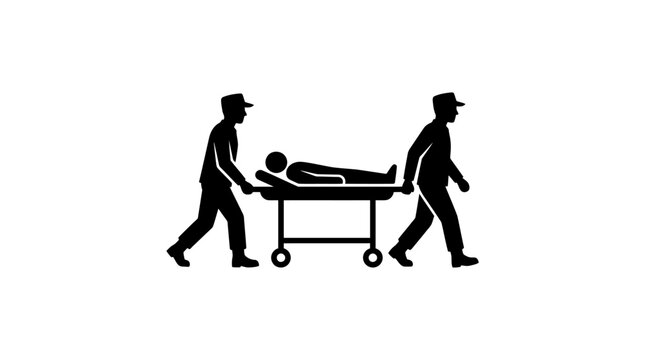 Medical staff moving patient on stretcher.