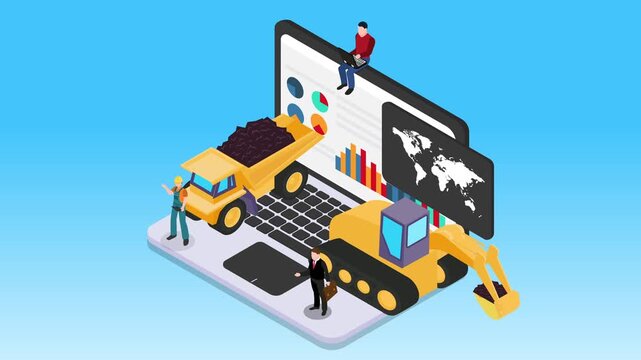 Cryptocurrency Concept with Large Bitcoin Gold Coin and Professional Business People 3d animation cartoon