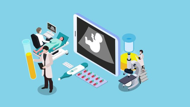 Medical Technology Concept for Pregnancy Care and Prenatal Screening 3d animation cartoon
